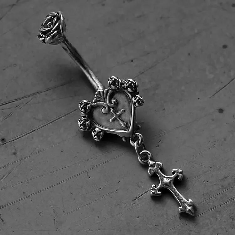 SACRED HEART CROSS BELLY BUTTON RING