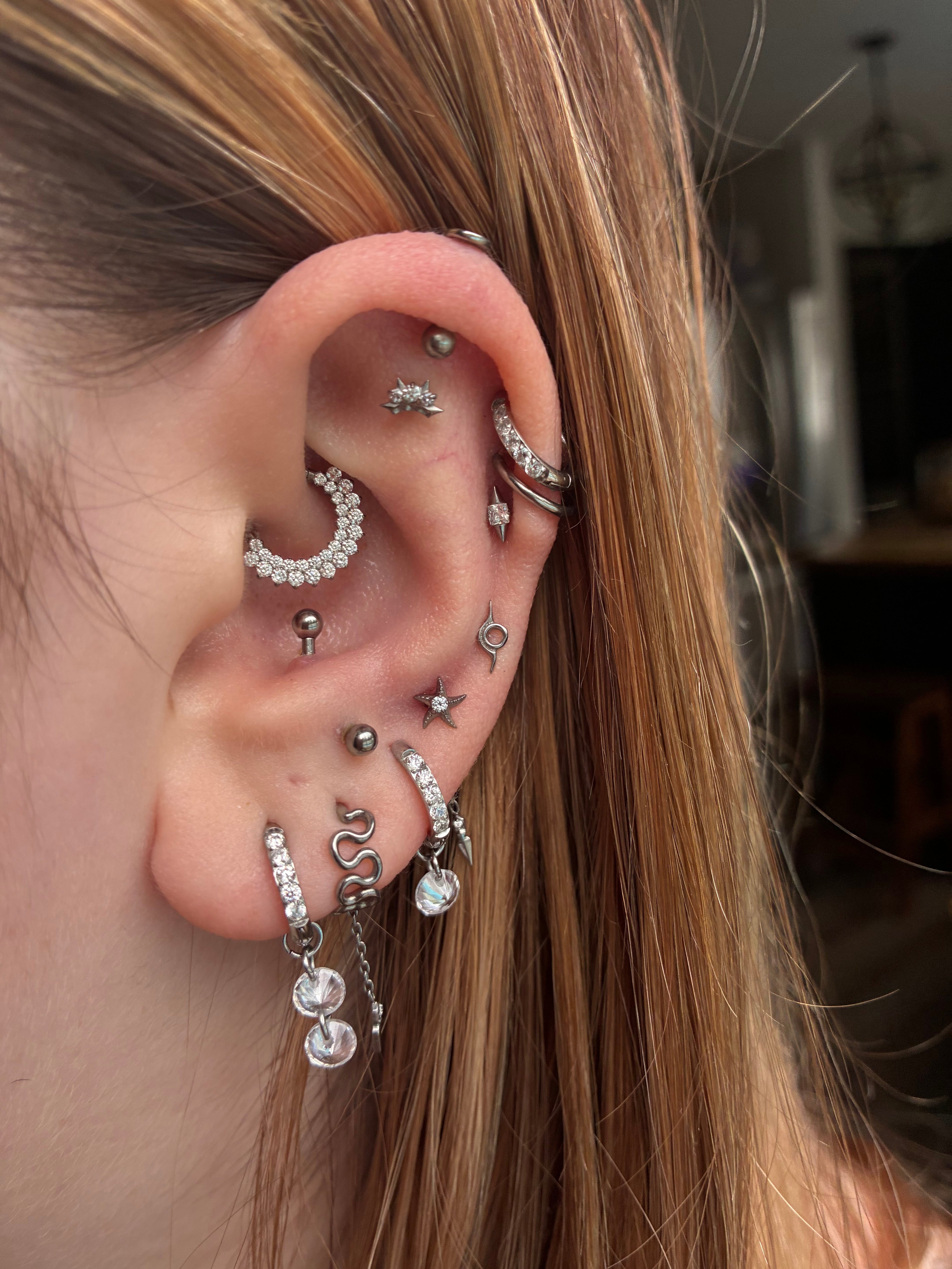 Savannah Batzel ear stack featuring silver and crystal jewelry