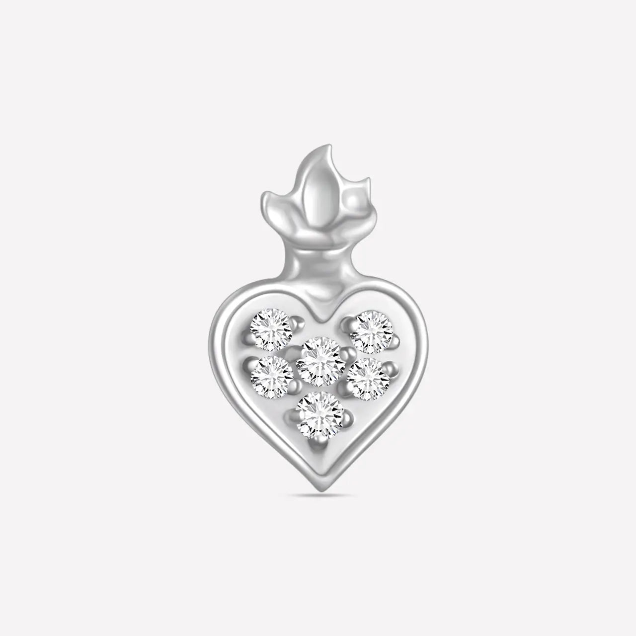 Pendiente plano pavé corazón coronado
