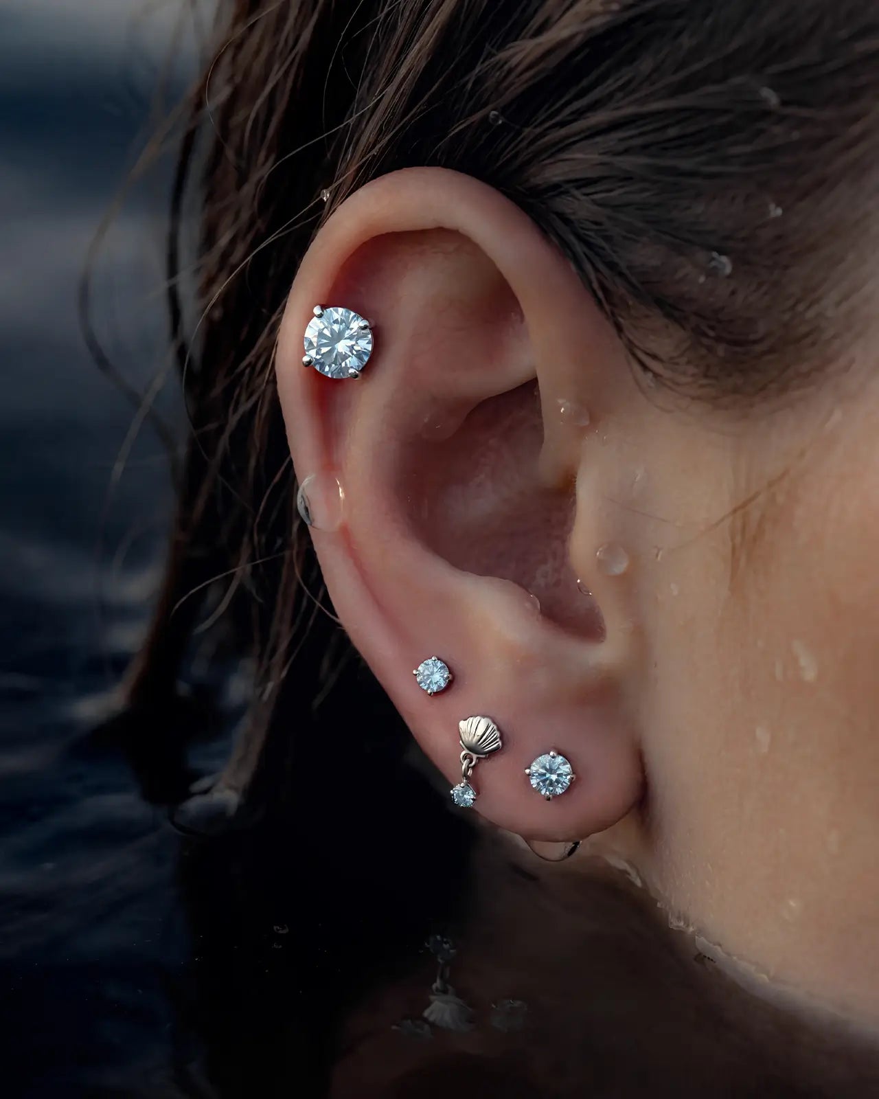 Seashell Drop Zircon Flatback Stud
