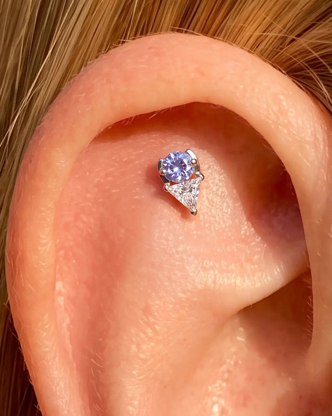 Round & Trillion Duo Flatback Stud