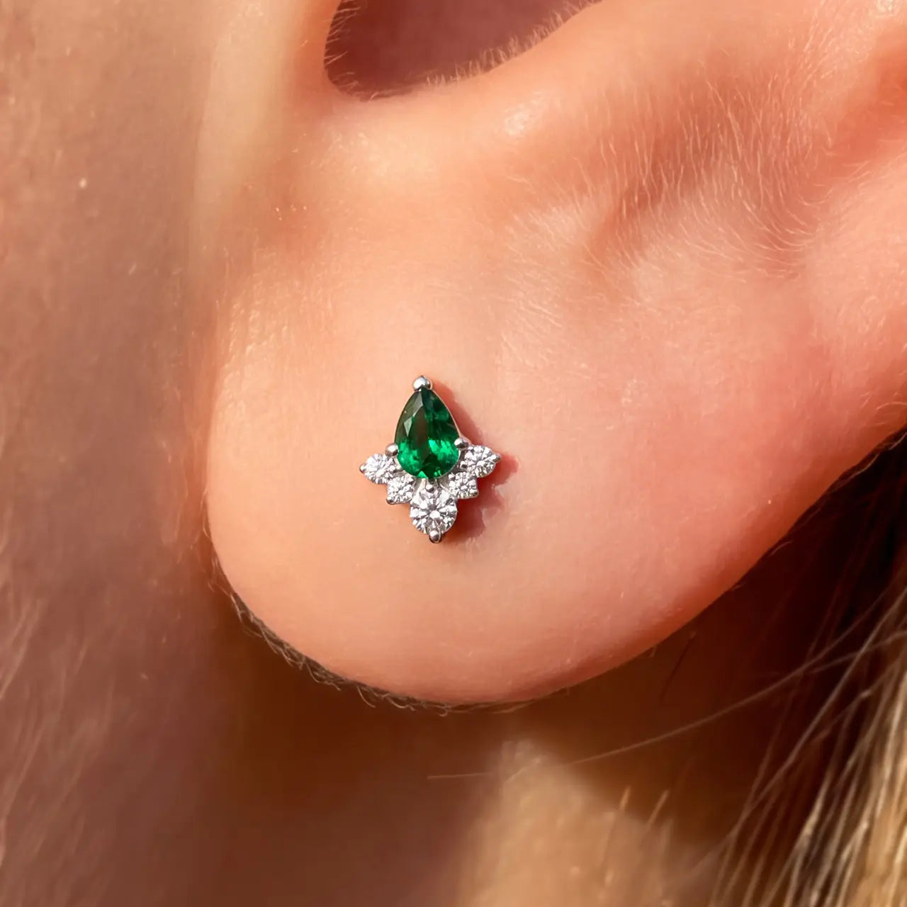 Emerald Pear Cluster Flatback Stud