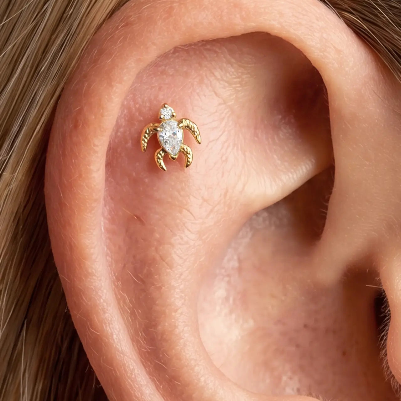 Sea Turtle Zircon Flatback Stud