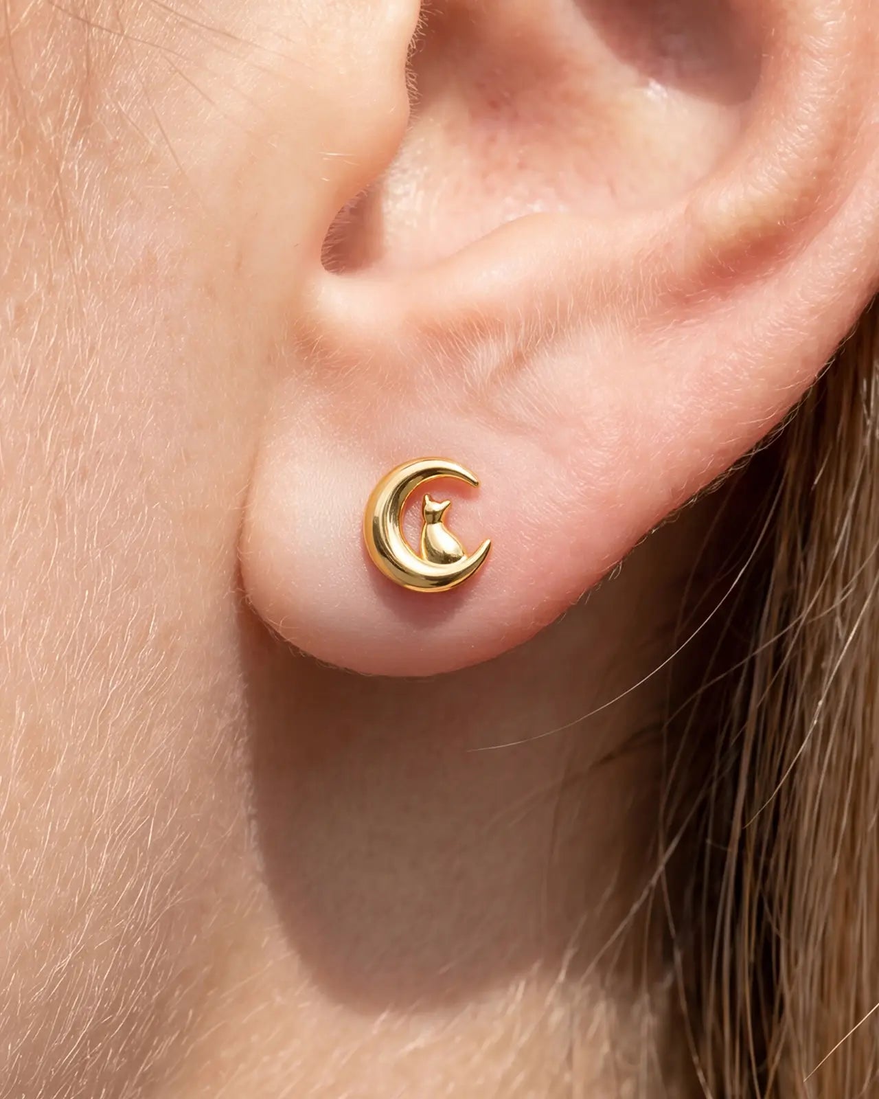 Moonlit Cat Crescent Flatback Stud