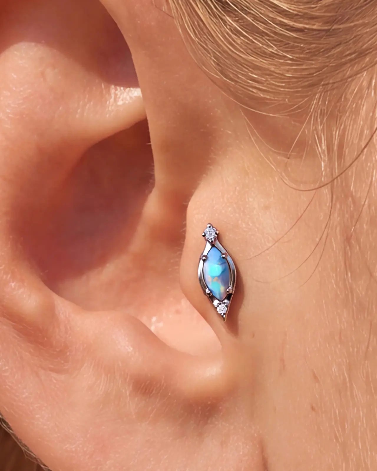 Marquise Opal Duo Diamond Flatback Stud