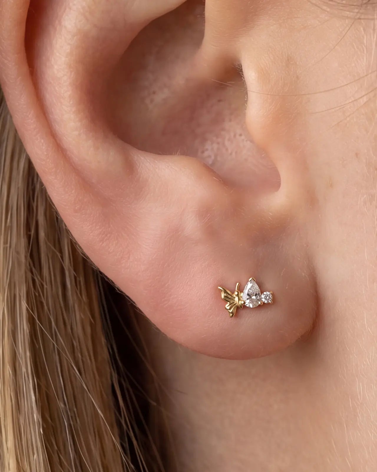 Butterfly Pear-Cut Zircon Flatback Stud