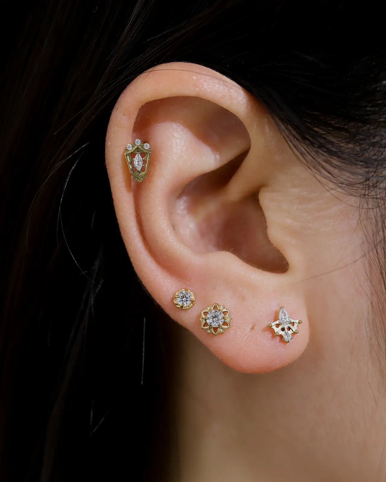 Crowned Marquise Shield Flatback Stud