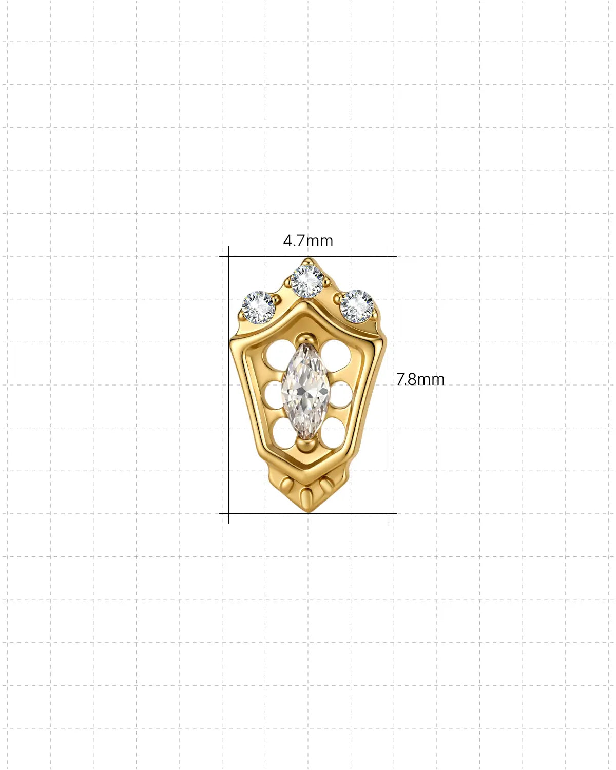 Crowned Marquise Shield Flatback Stud