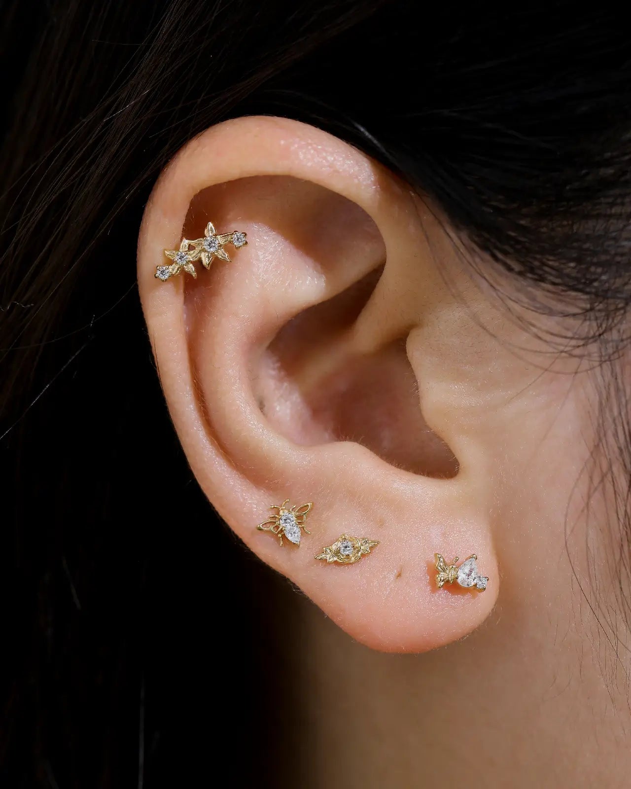 Cascading Floral Zirconia Flatback Stud