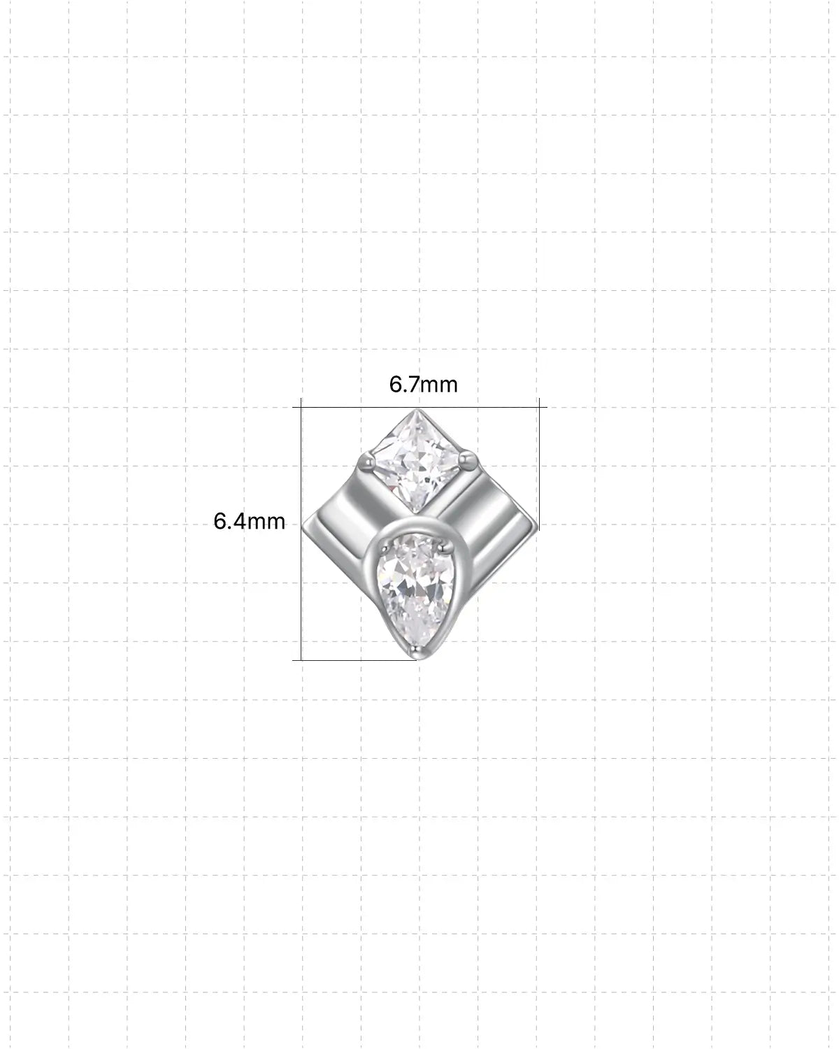 Geometrischer quadratischer Tropfen-Ohrstecker mit flacher Rückseite