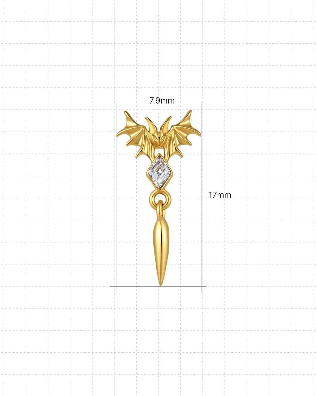 Bat Wing Diamond Drop Flatback Stud