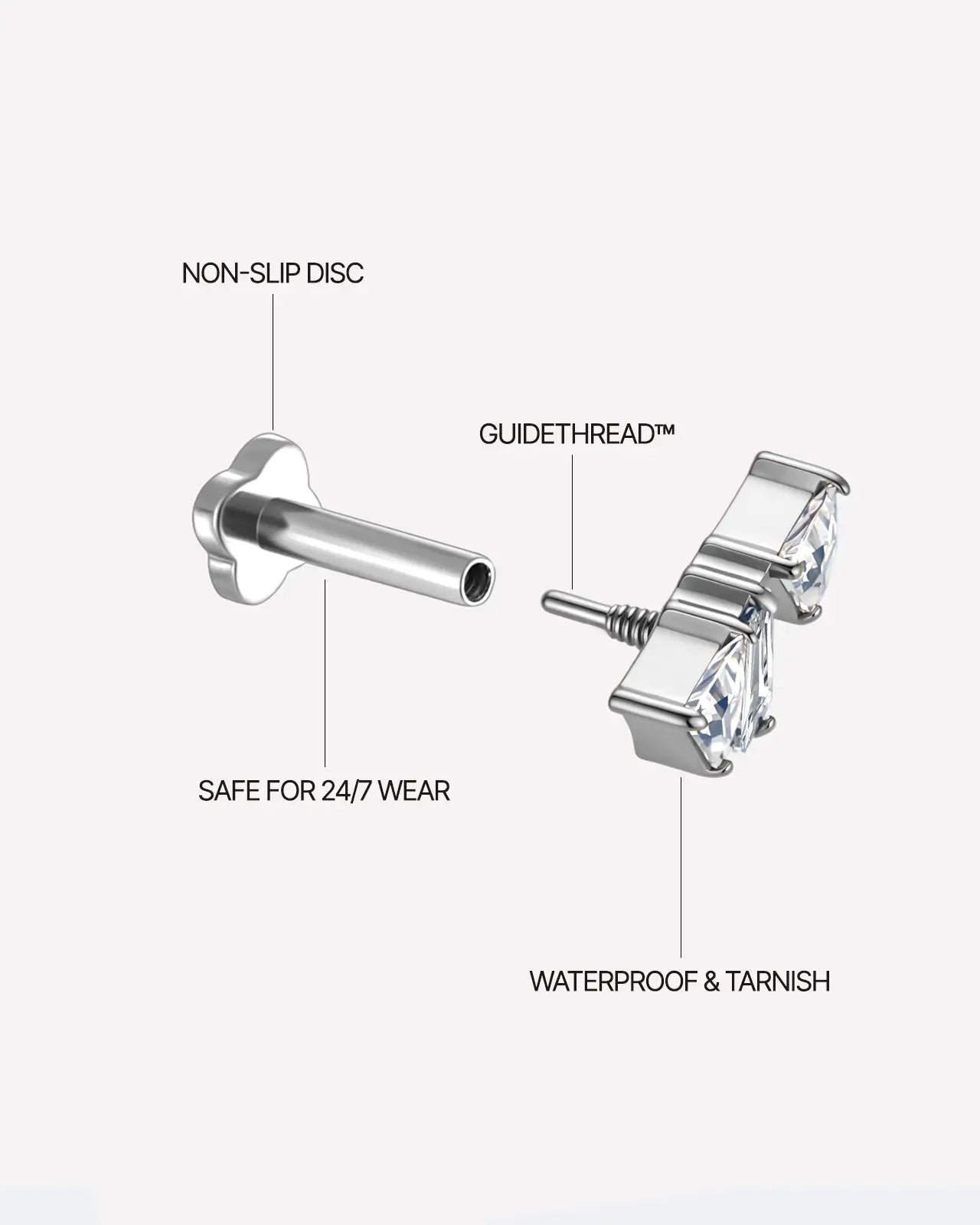 Winged Trio Baguette Flatback Stud
