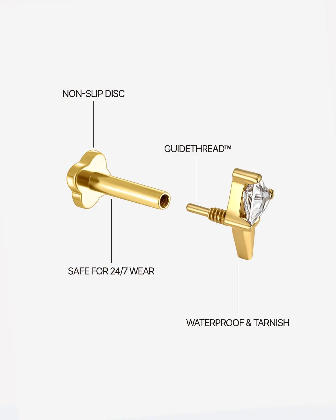 Trilliant Zircon Dagger Flatback Stud