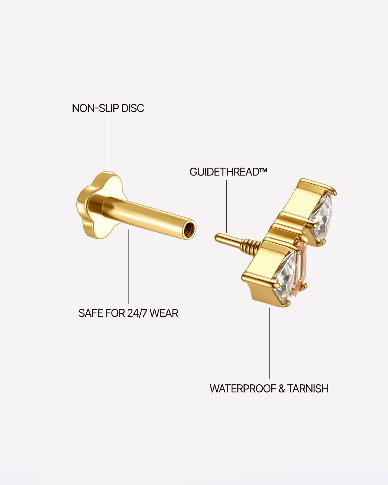 Winged Trio Baguette Flatback Stud