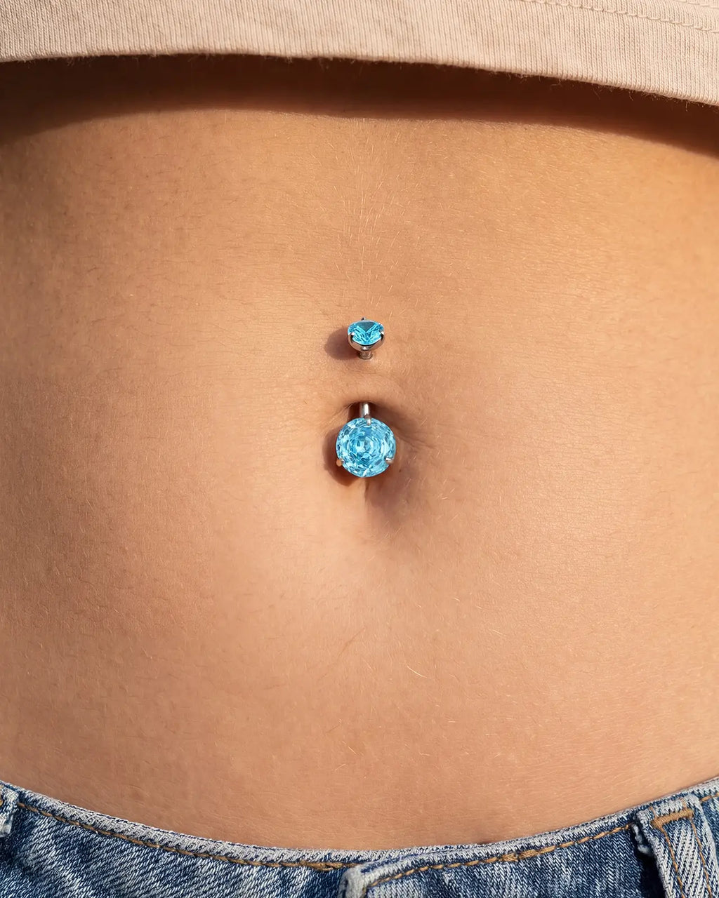 Rose-Cut Duo Zirconia Belly Button Ring