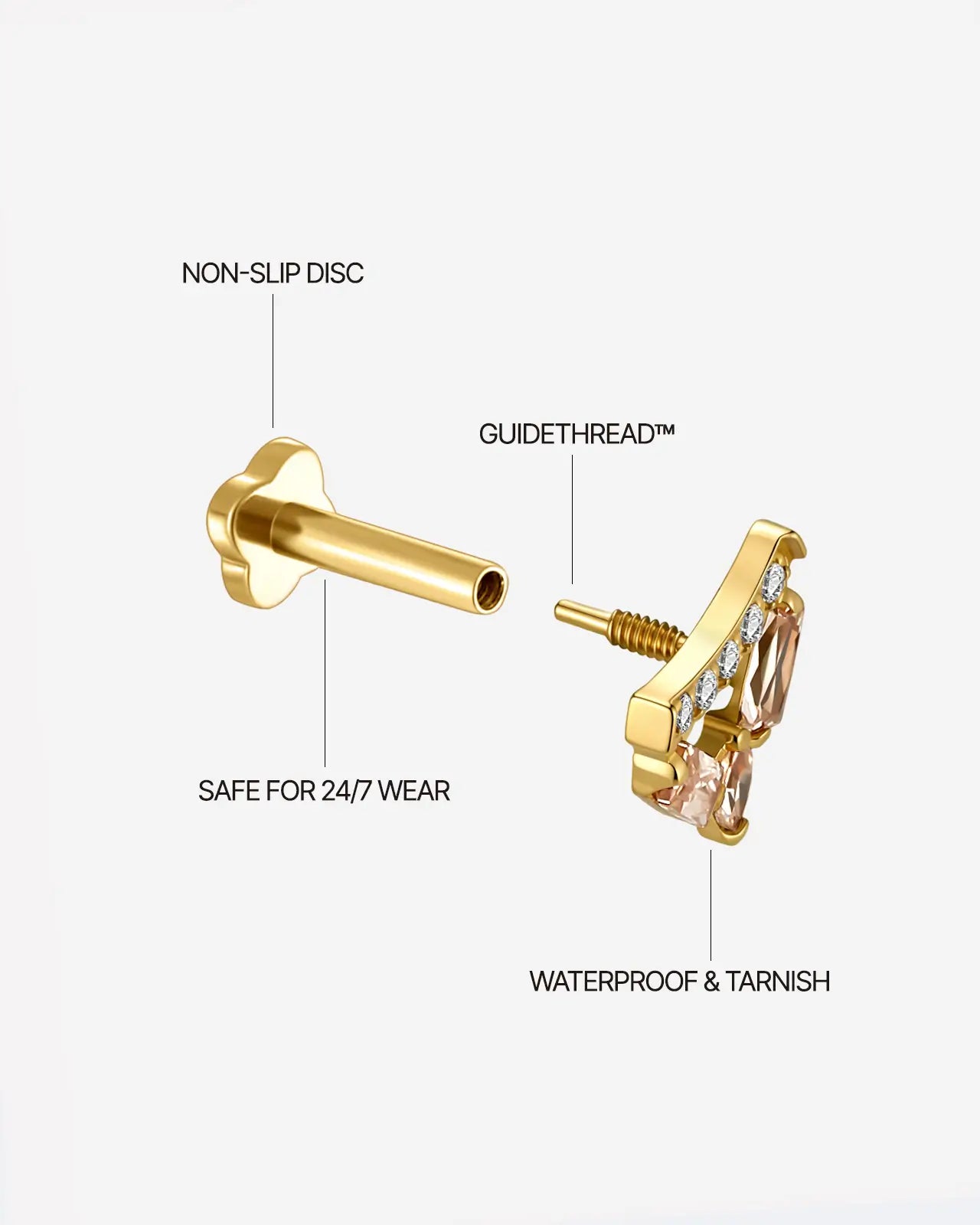 V-Crest Baguette Marquise Flatback Stud