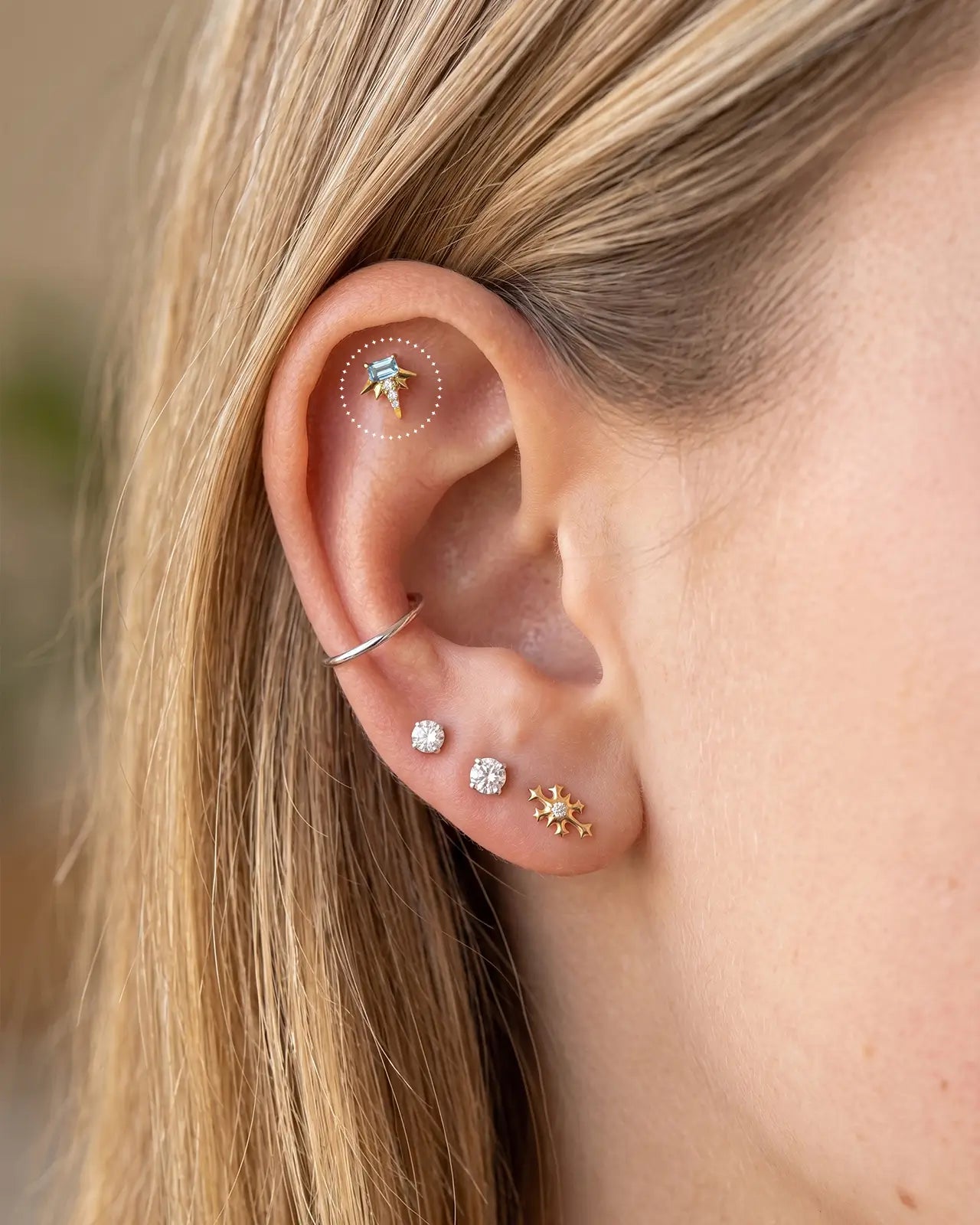 Baguette Rayburst Flatback Stud