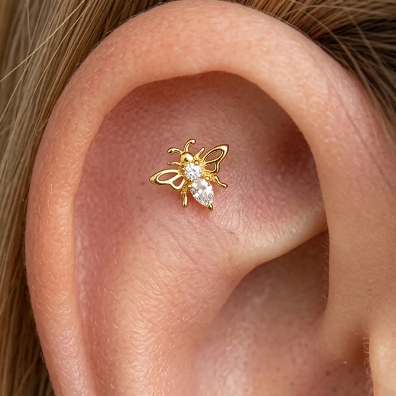 Jeweled Filigree Bee Flatback Stud