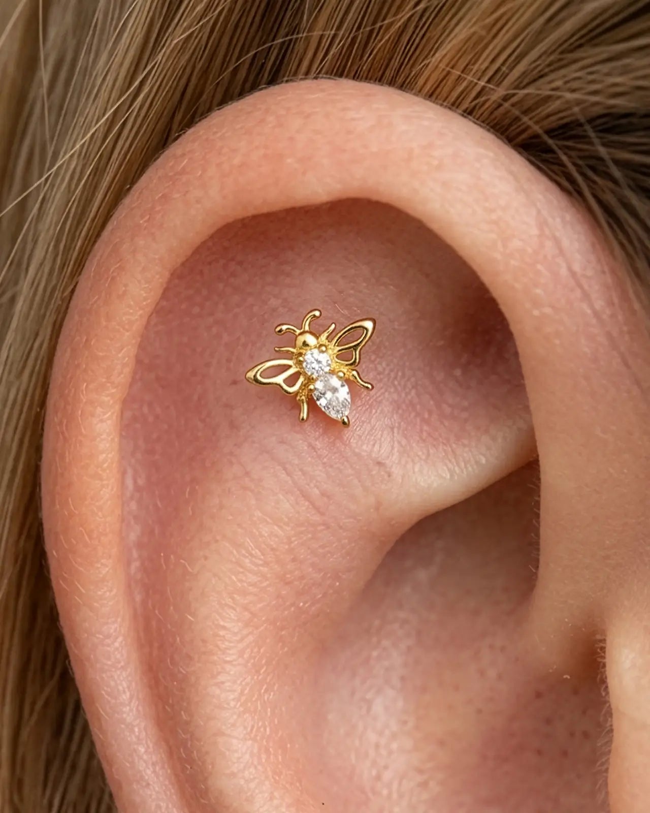 Jeweled Filigree Bee Flatback Stud