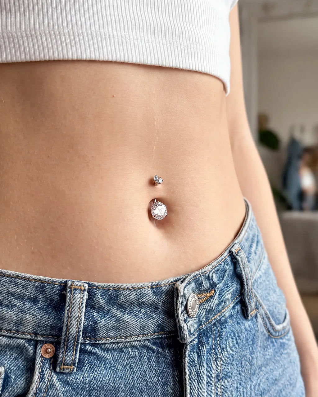 Rose-Cut Duo Zirconia Belly Button Ring