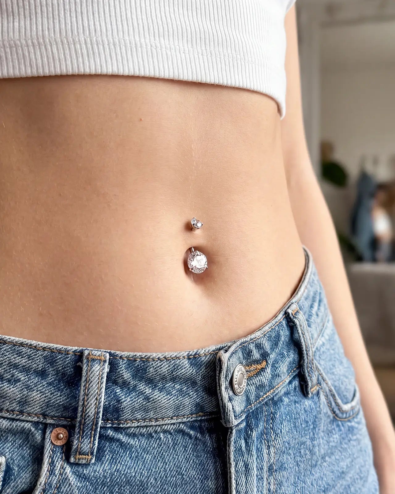 Rose-Cut Duo Zirconia Belly Button Ring