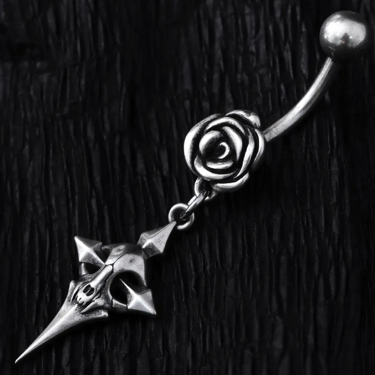 ROSE CROSS BELLY BUTTON RING