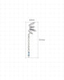 Prism Drift Flatback Stud, silver with clear stones and a pale blue chain charm, dimensions