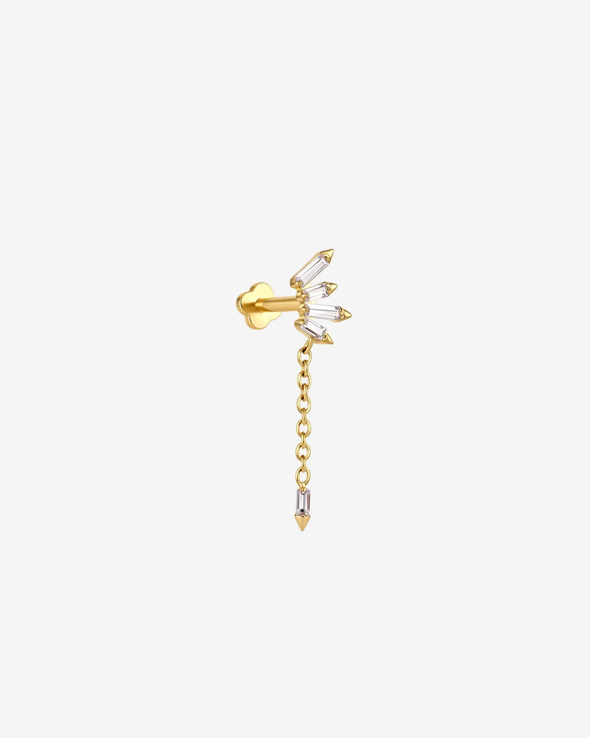 Prism Drift Flatback Stud, gold with clear cubic zirconia, side view
