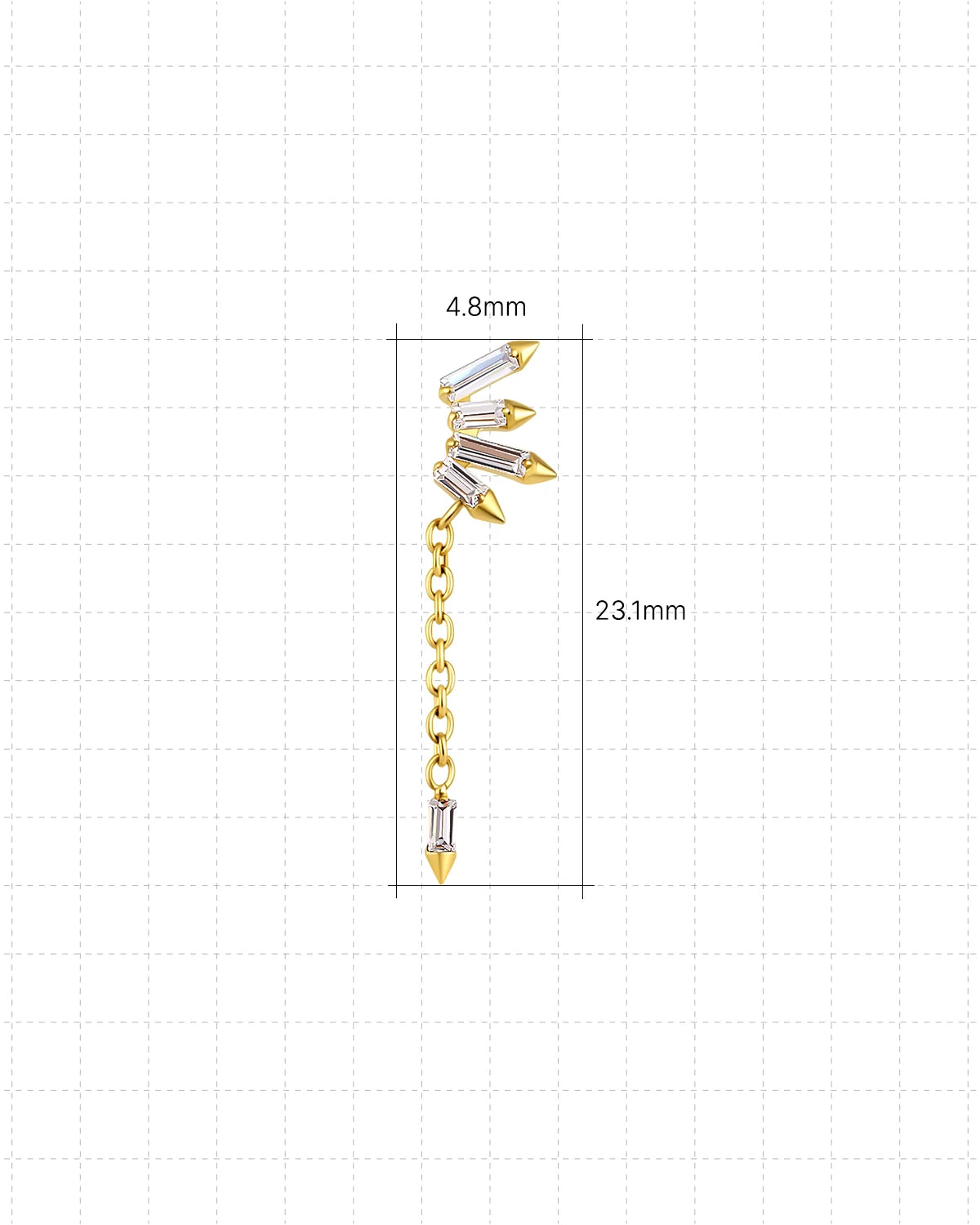 Prism Drift Flatback Stud, gold with clear cubic zirconia, dimensions