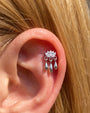 Petal Rain silver clear stone flatback stud styled on the helix