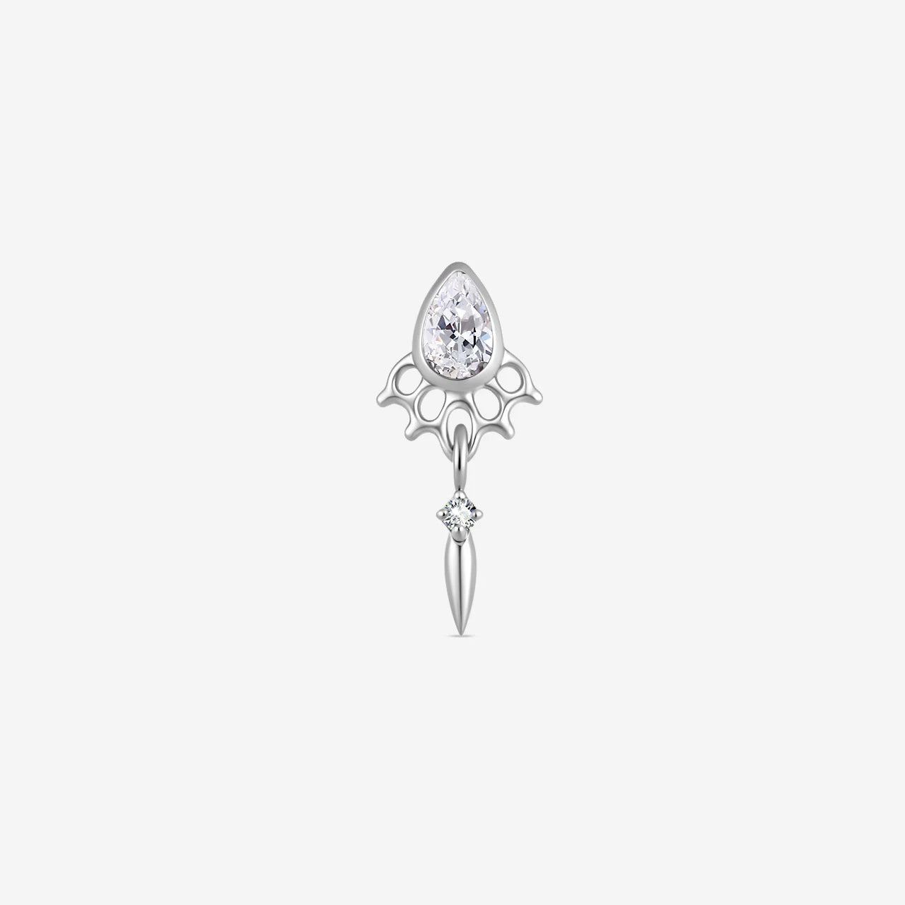 Dewdrop Sway Flatback Stud in Silver Crystal Clear, front view