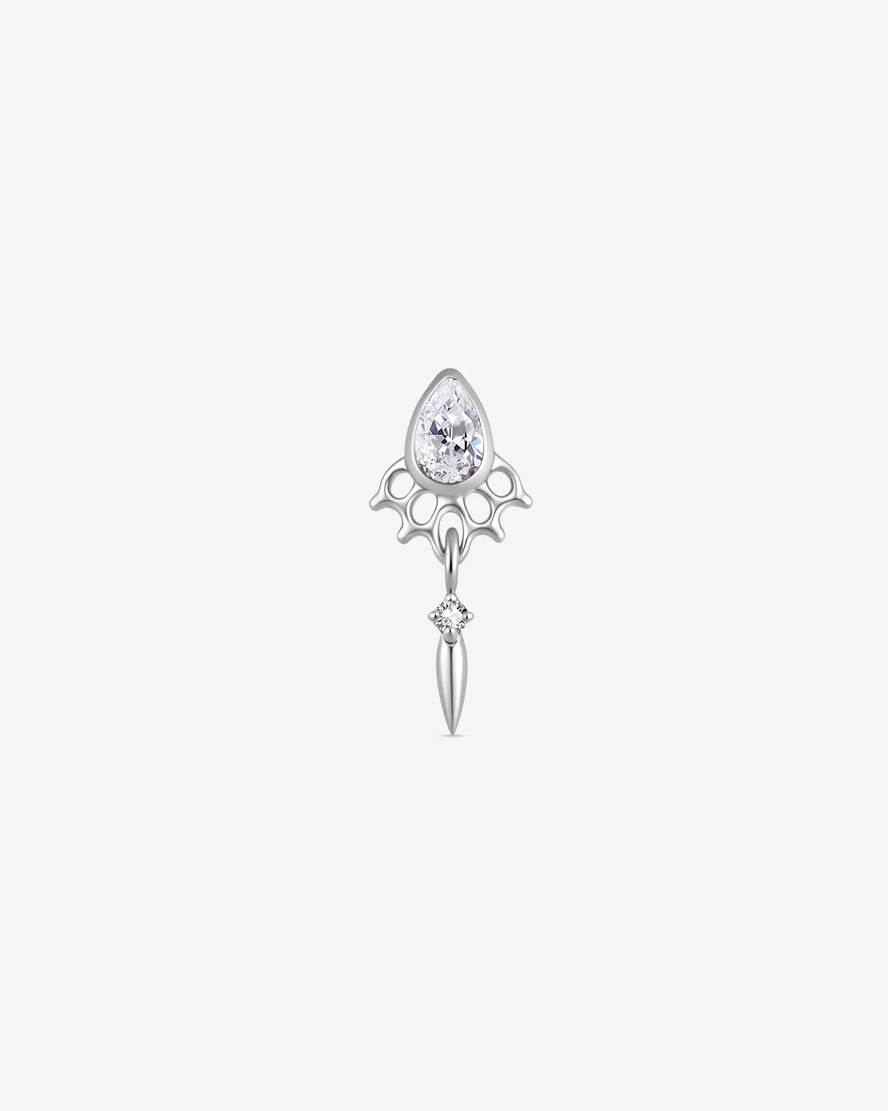 Dewdrop Sway Flatback Stud in Silver Crystal Clear, front view