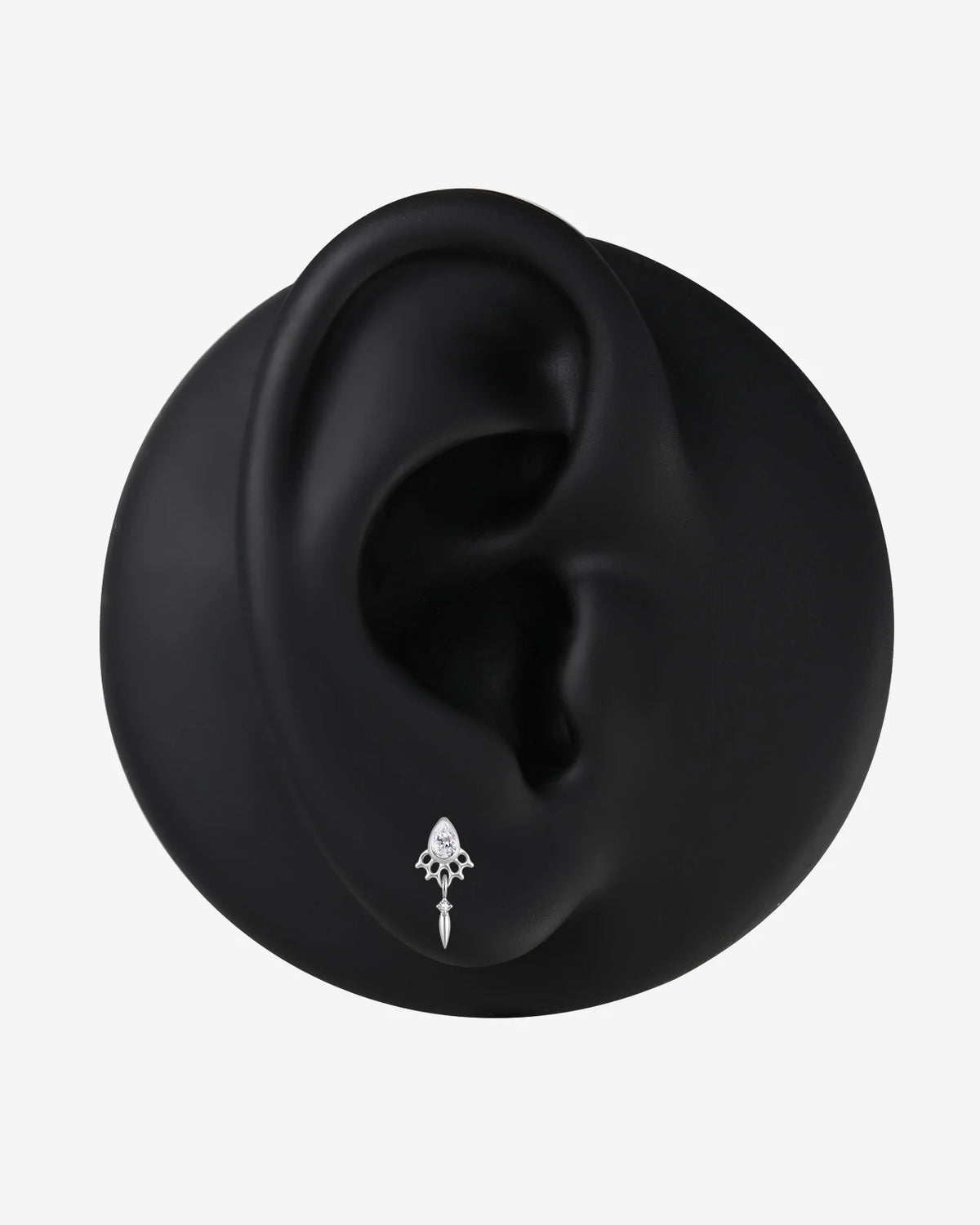 Dewdrop Sway Flatback Stud in Silver Crystal Clear, ear styling