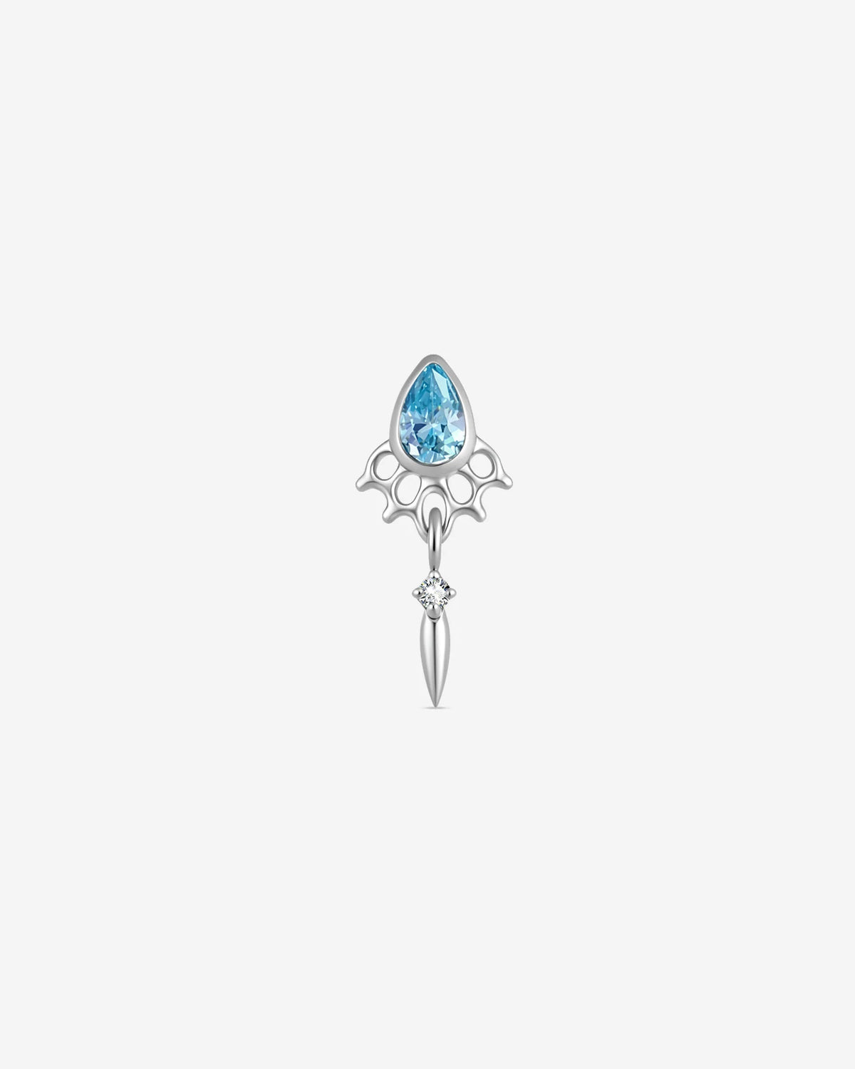 Dewdrop Sway Flatback Stud in Silver Ocean Mist, front view