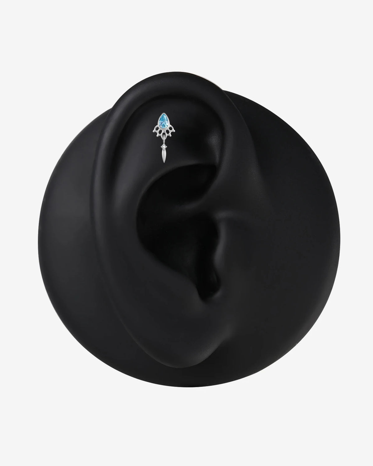 Dewdrop Sway Flatback Stud in Silver Ocean Mist, ear styling