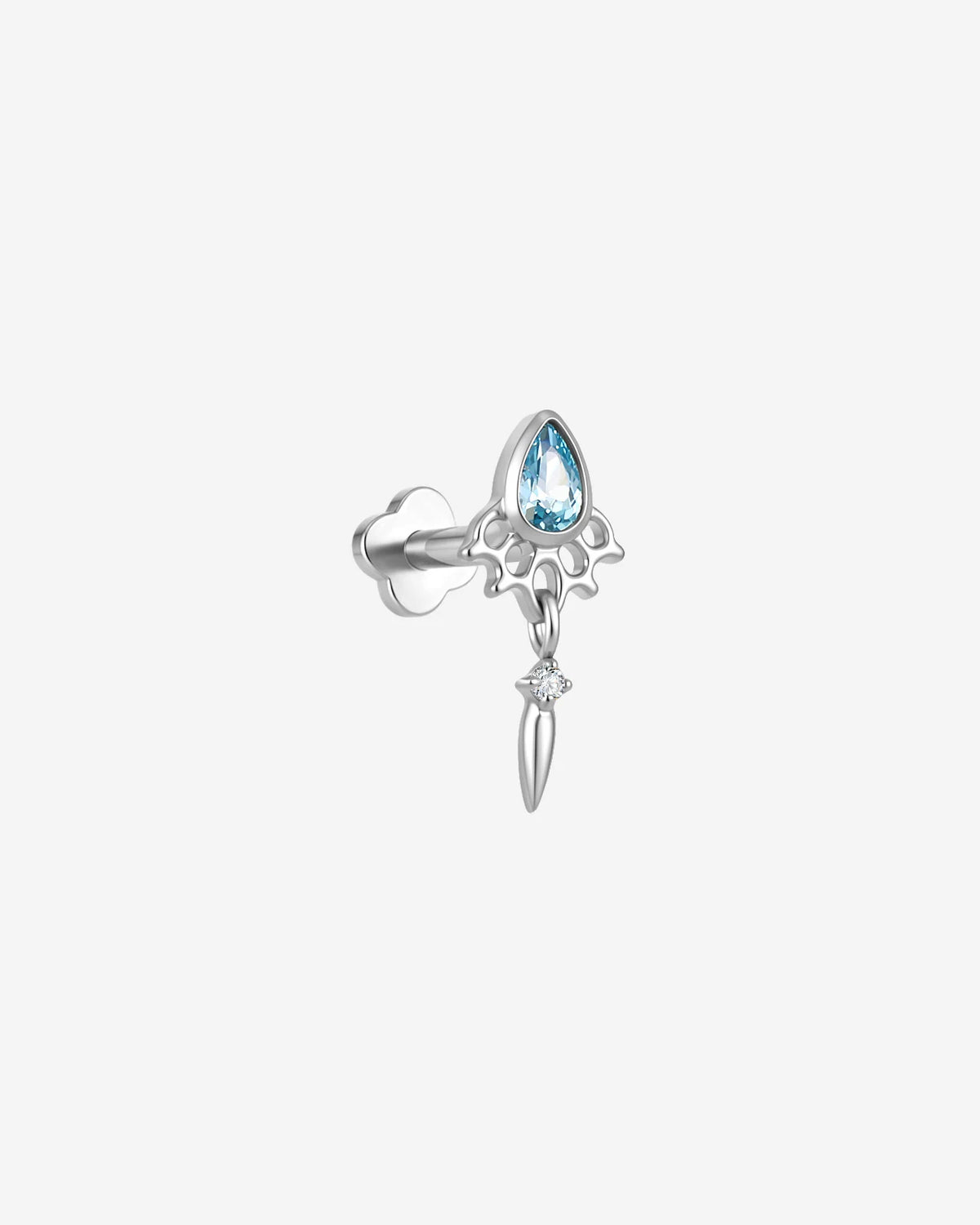 Dewdrop Sway Flatback Stud in Silver Ocean Mist, side view
