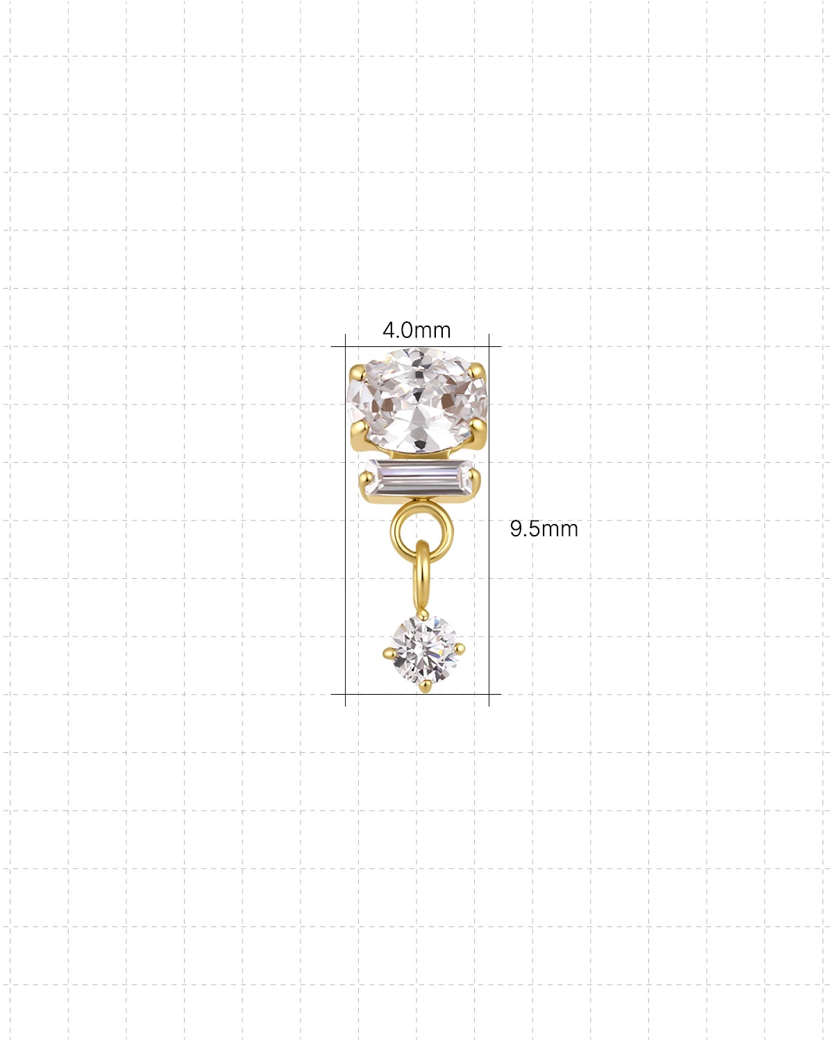Gleam Cascade Flatback Stud in Gold Clear, 4.0mm by 9.5mm dimensions