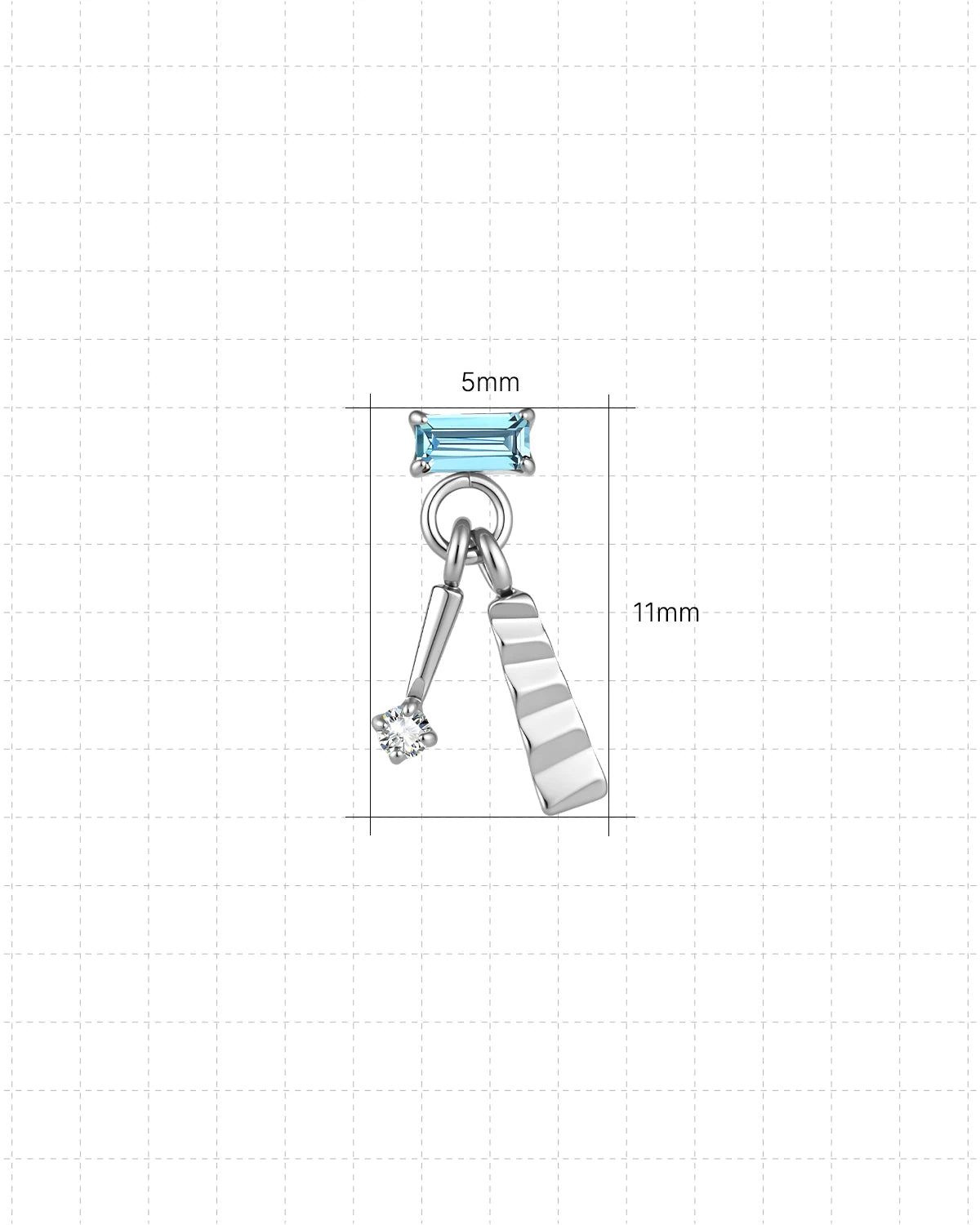 Prism Sway Flatback Stud in Silver Ocean Mist, 5.0mm by 11.0mm dimensions