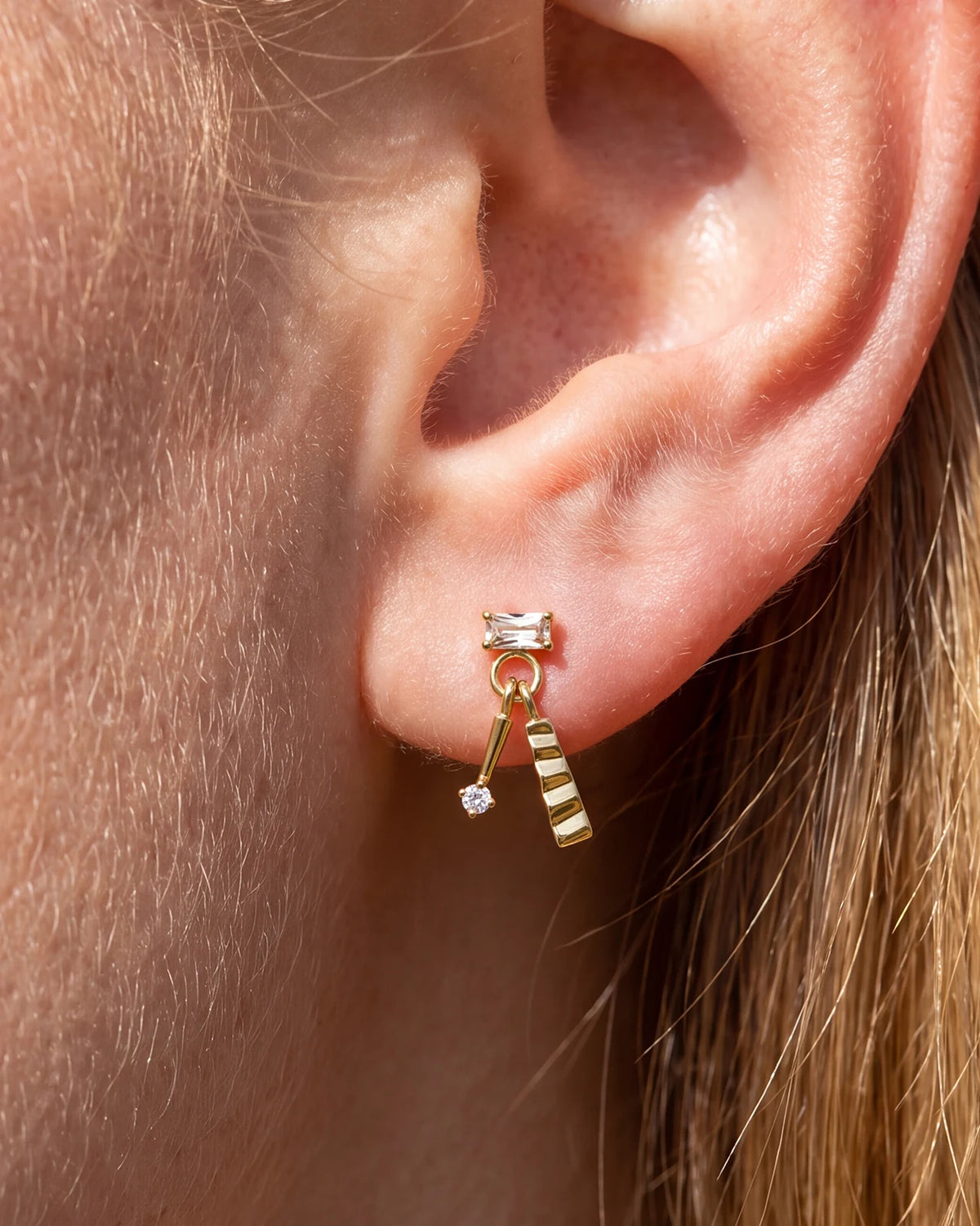 Prism Sway Flatback Stud in Gold Champagne Glow, lobe styling
