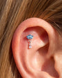 Crown Glimmer Flatback Stud in Silver Ocean Mist, helix styling