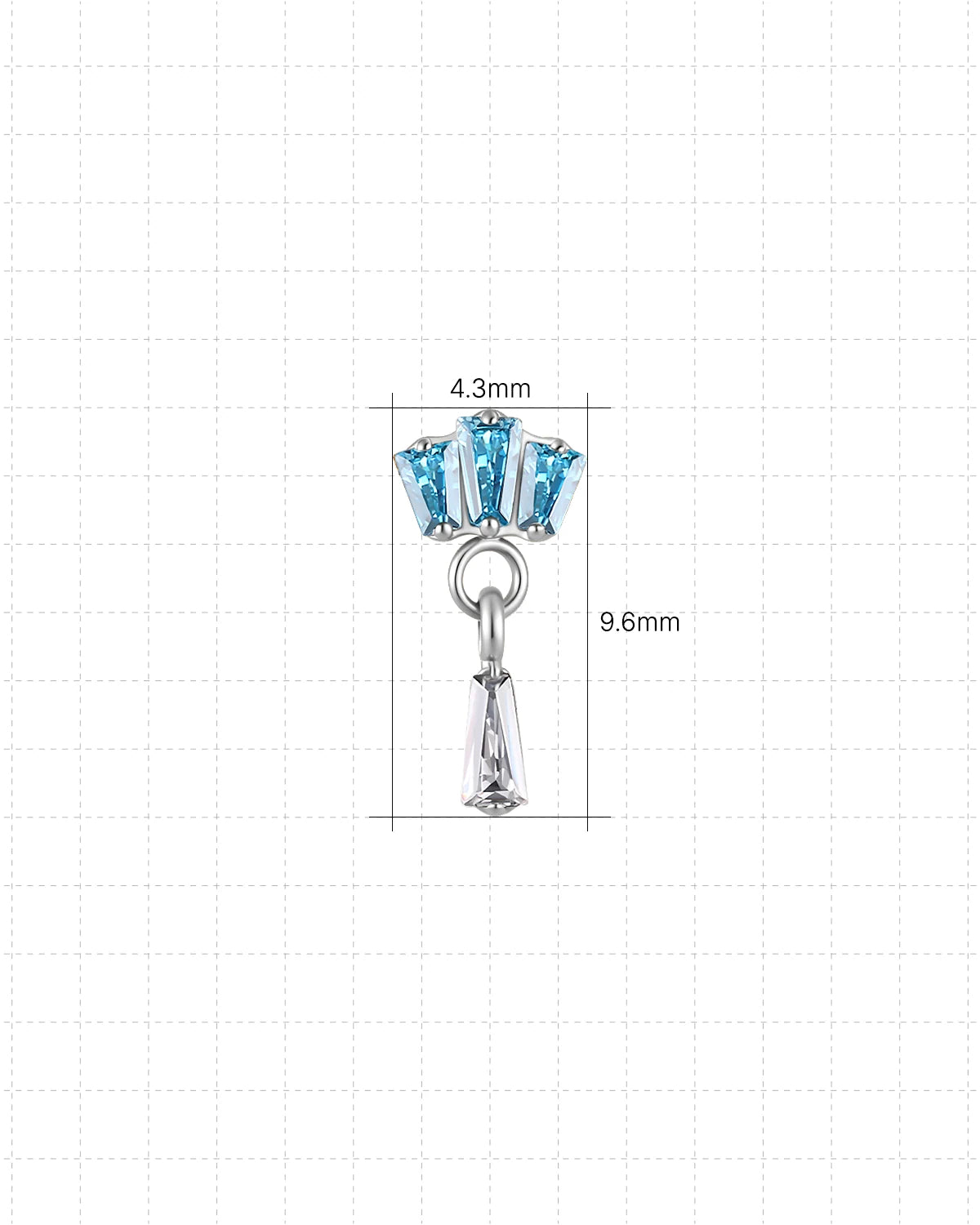 Crown Glimmer Flatback Stud in Silver Ocean Mist, 4.3mm by 9.6mm dimensions