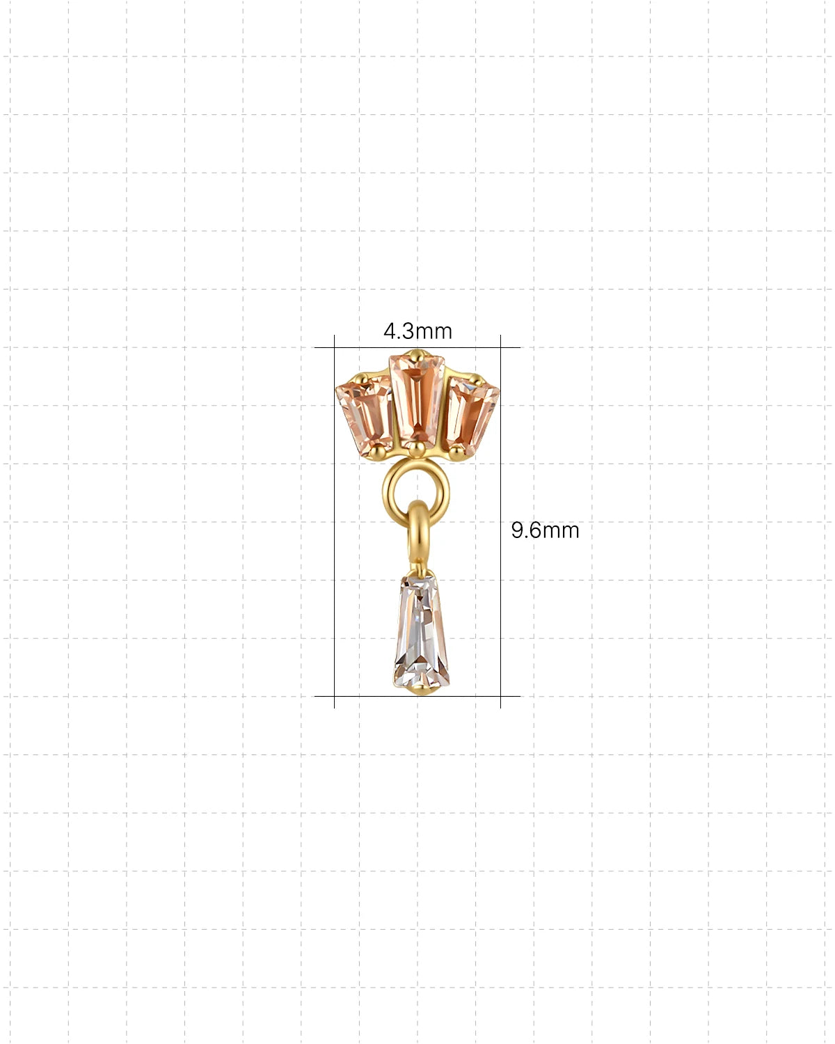 Crown Glimmer Flatback Stud in Gold Champagne Glow, 4.3mm by 9.6mm dimensions