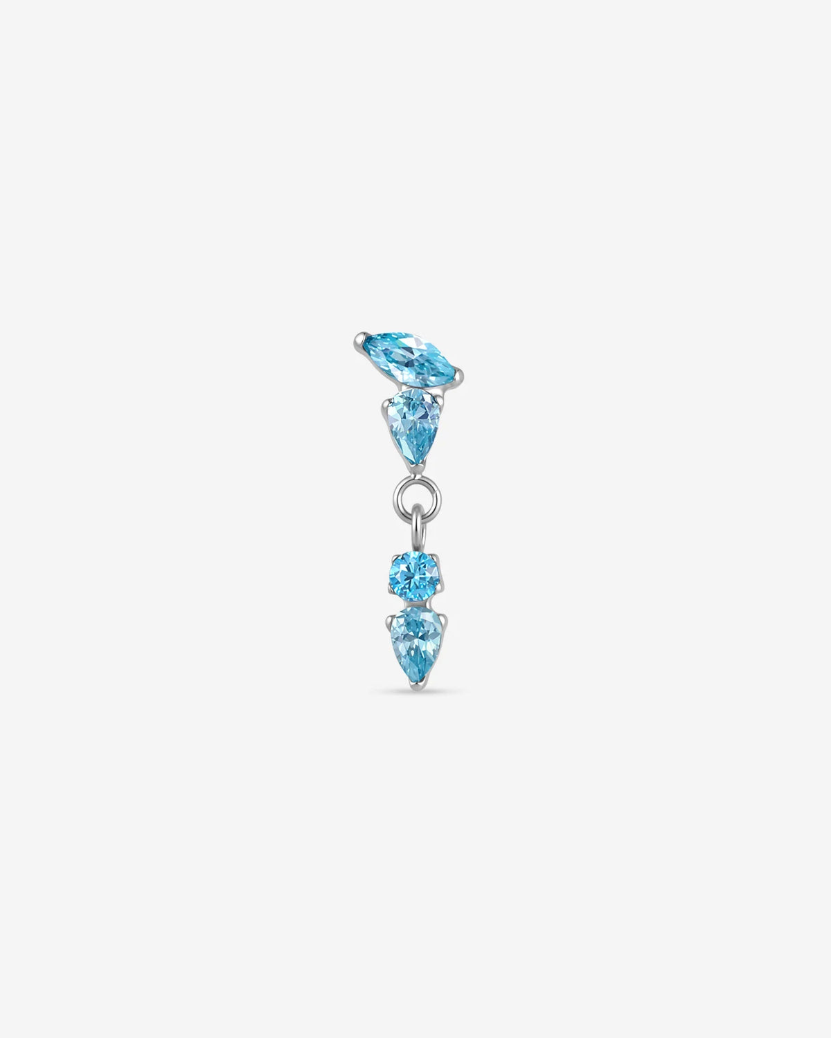 Dewfall Flatback Stud, silver with blue cubic zirconia, front view