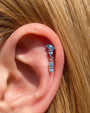 Dewfall Flatback Stud, silver with blue cubic zirconia, on-ear styling
