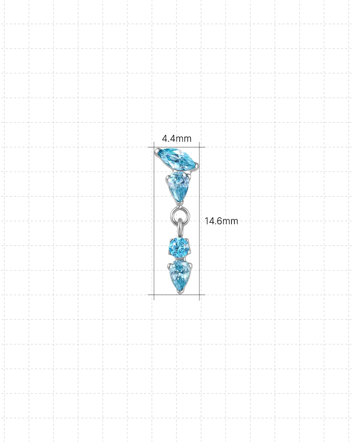 Dewfall Flatback Stud, silver with blue cubic zirconia, dimensions