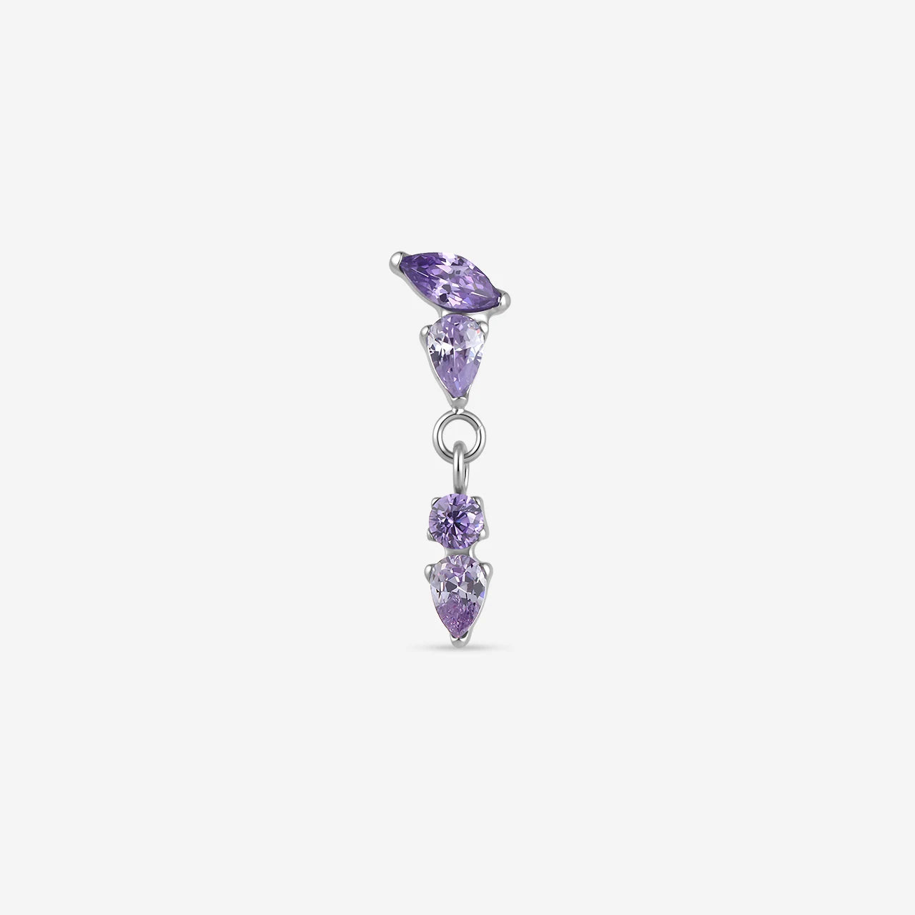 Dewfall Flatback Stud, silver with violet cubic zirconia, front view