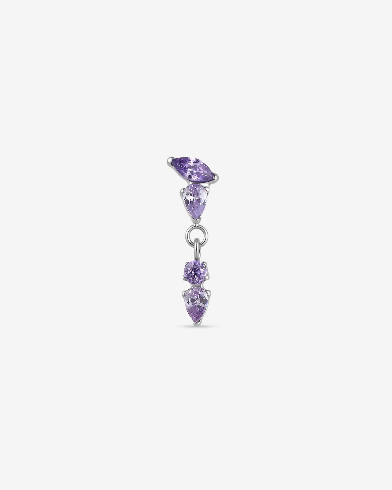 Dewfall Flatback Stud, silver with violet cubic zirconia, front view