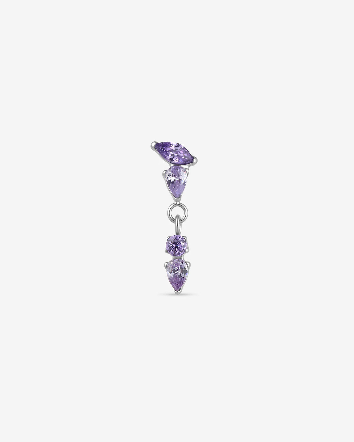 Dewfall Flatback Stud, silver with violet cubic zirconia, front view