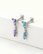 Dewfall Flatback Stud, silver with violet cubic zirconia, violet and blue designs together
