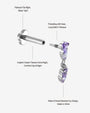 Dewfall Flatback Stud, silver with violet cubic zirconia, internally threaded construction